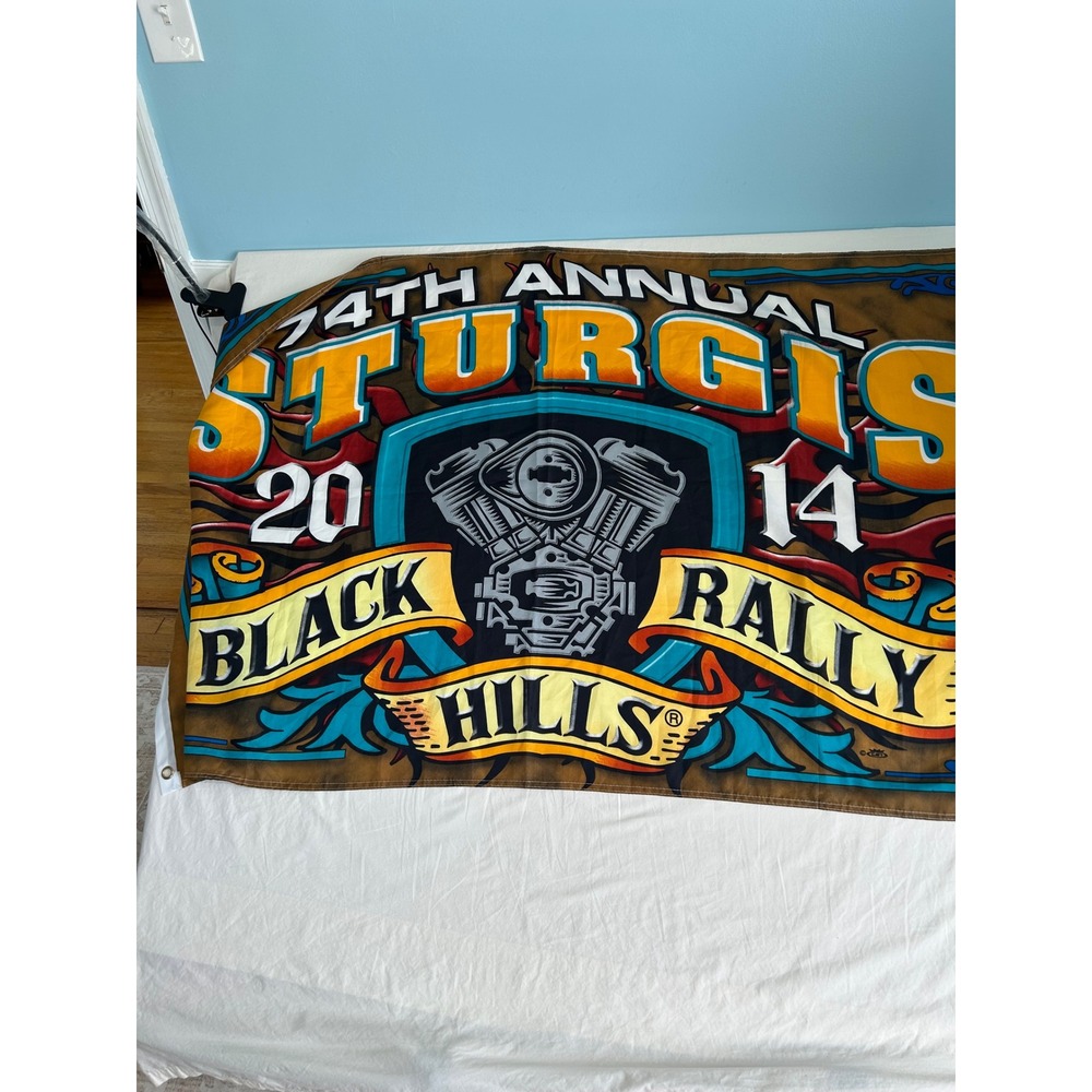 Vintage 2014 Sturgis Black Hills Rally 74th Annual Flag Biker Garage Decor 3x5